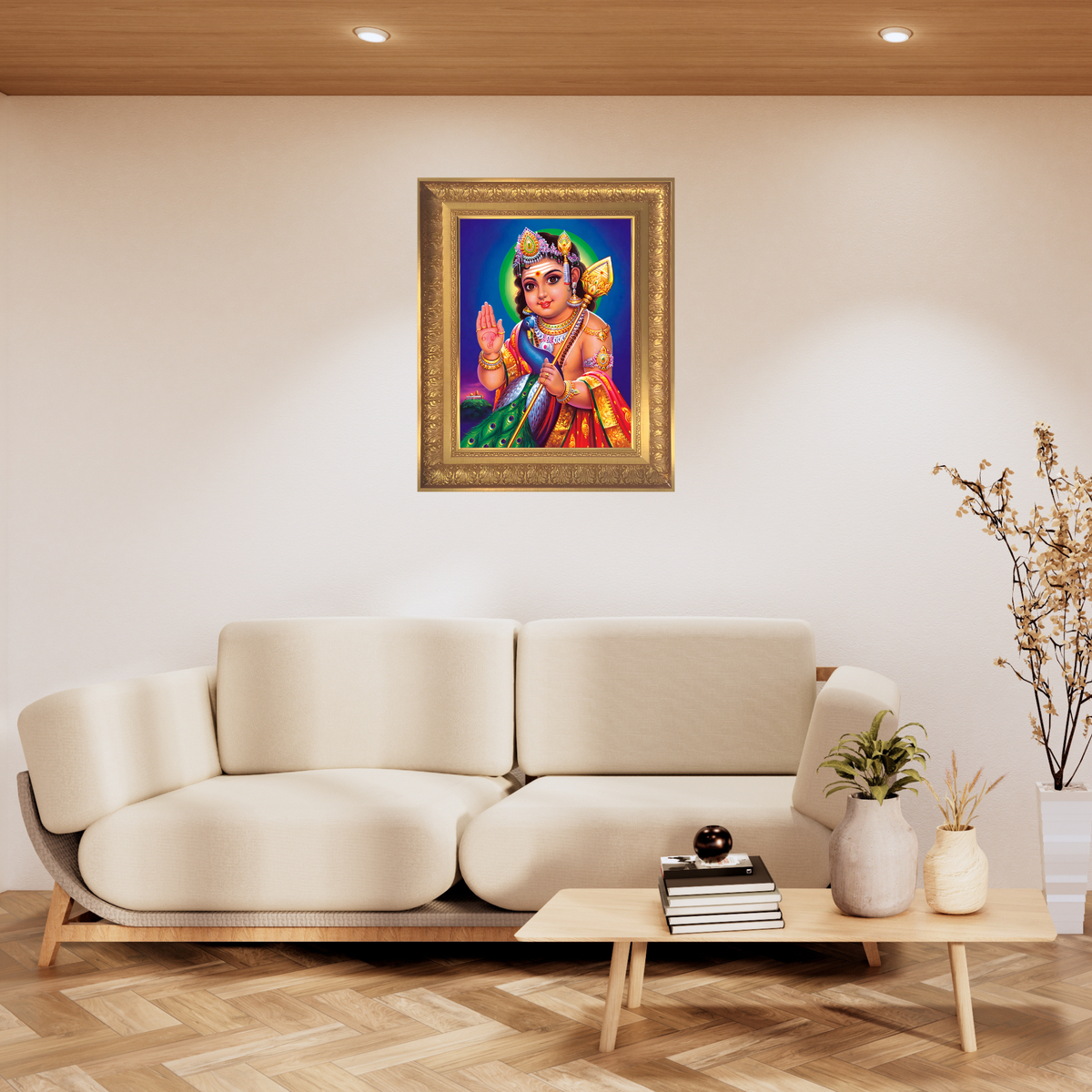 Premium Bala Murugan Wall Art – Lord Murugan with Peacock Hindu God Photo Frame