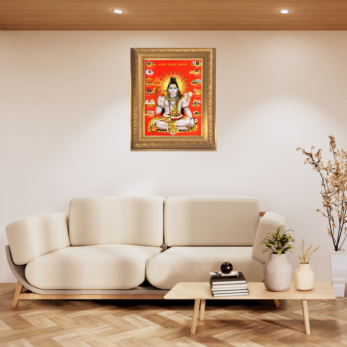 Premium Lord Shiva Wall Art – Mahadev with 12 Jyotirlingas Hindu God Photo Frame