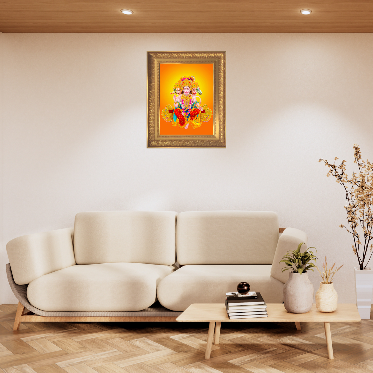 Premium Panchmukhi Hanuman Wall Art – Five-Faced Lord Hanuman Hindu God Photo Frame | Spiritual Home Décor