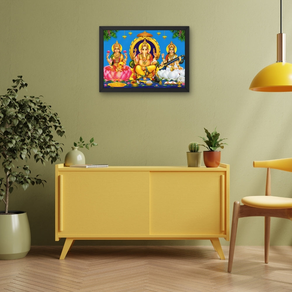 Lord Ganpathi laxmi sarswathi wall art-Goddess saraswathi laxmi and Ganapthi photo frame