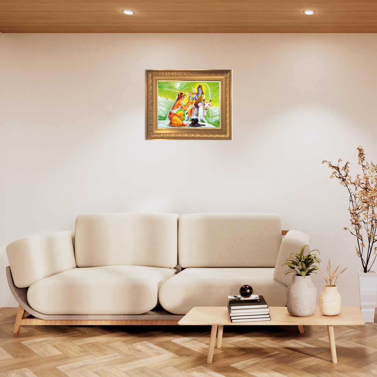 Premium Lord Shiva & Parvati Wall Art – Mahadev Shivling Puja Hindu God Photo Frame