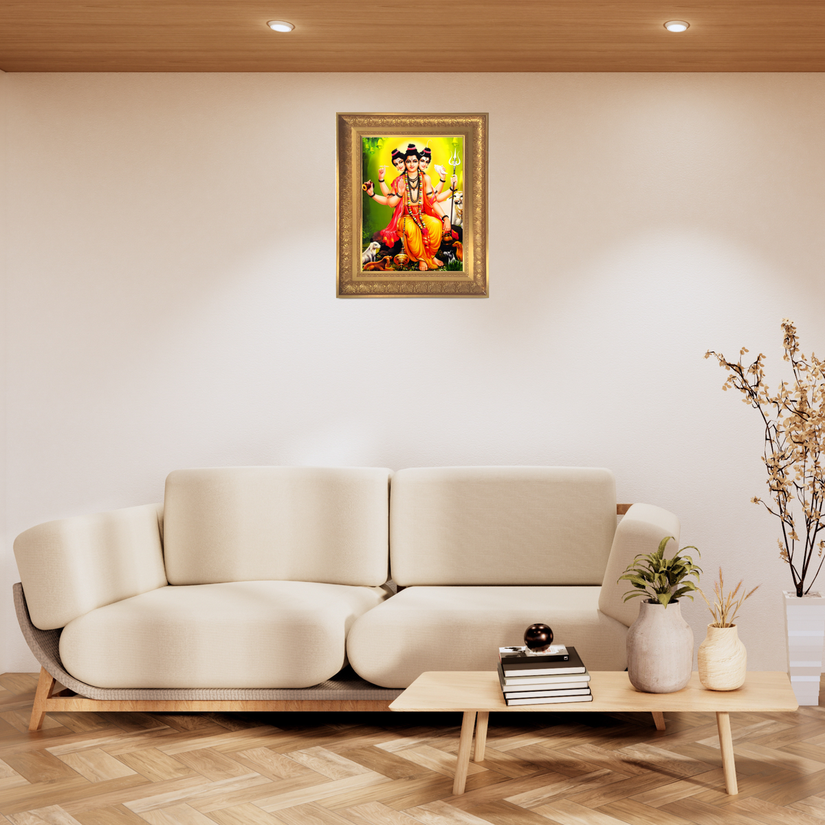 Premium Lord Dattatreya Wall Art – Three-Faced Hindu God Spiritual Photo Frame