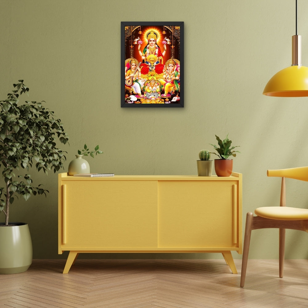 Lord kubera with laxmi saraswathi ganapathi wall art- Goddess laxmi ,saraswathi ganapathi and kubera god frame