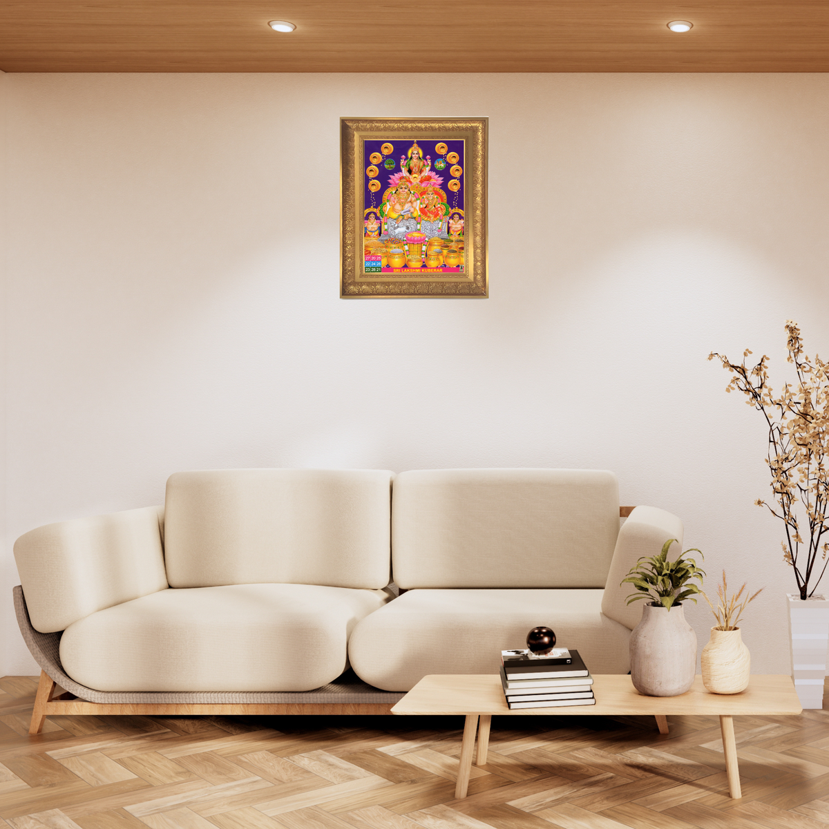 Pemium Sri Lakshmi Kubera Wall Art – Goddess Lakshmi and Lord Kubera Hindu God Photo Frame