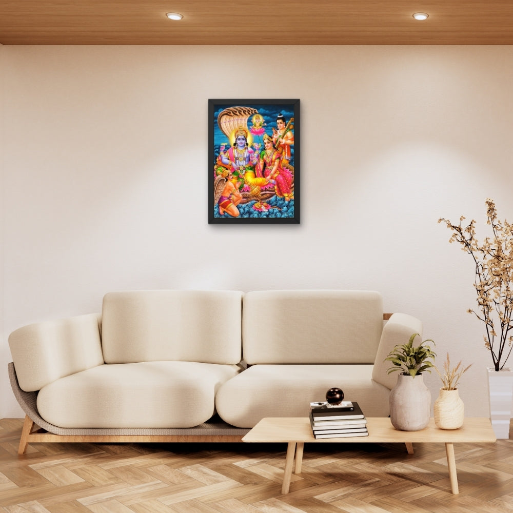 Lord Vishnu Lakshmi Sheshnag Wall Art – Hindu God Vishnu with Goddess Lakshmi Traditional Photo Frame
