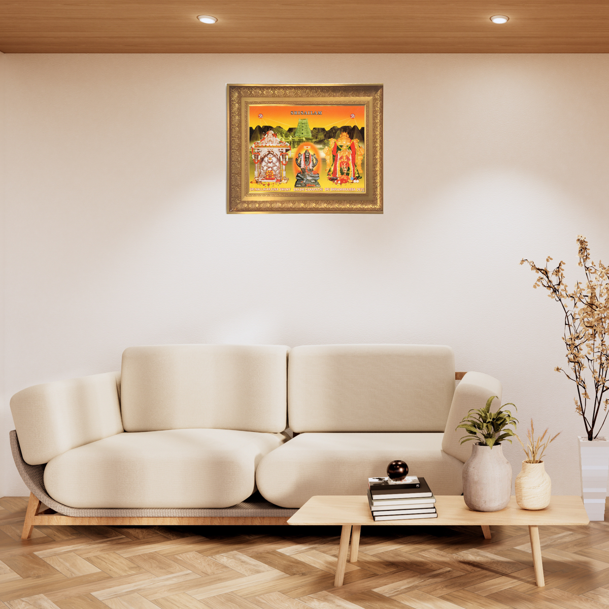 Premium Srisailam Mallikarjuna Swamy Wall Art – Sri Bhramaramba Devi & Sakshi Ganapathi Hindu Temple Photo Frame