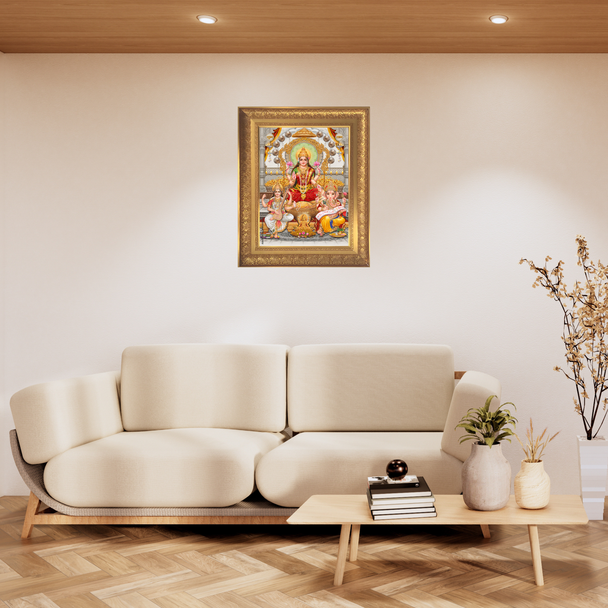Premium Lakshmi Ganesha Saraswati Wall Art – Goddess Lakshmi, Lord Ganesha & Saraswati Hindu God Photo