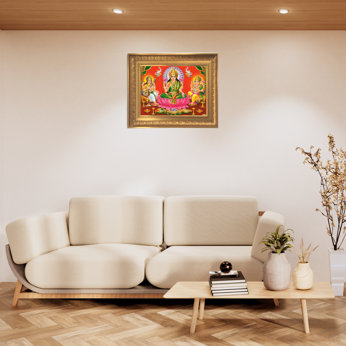 Premium Lakshmi Saraswati Ganesha Wall Art – Goddess Lakshmi, Saraswati & Lord Ganesha Hindu God Photo Frame