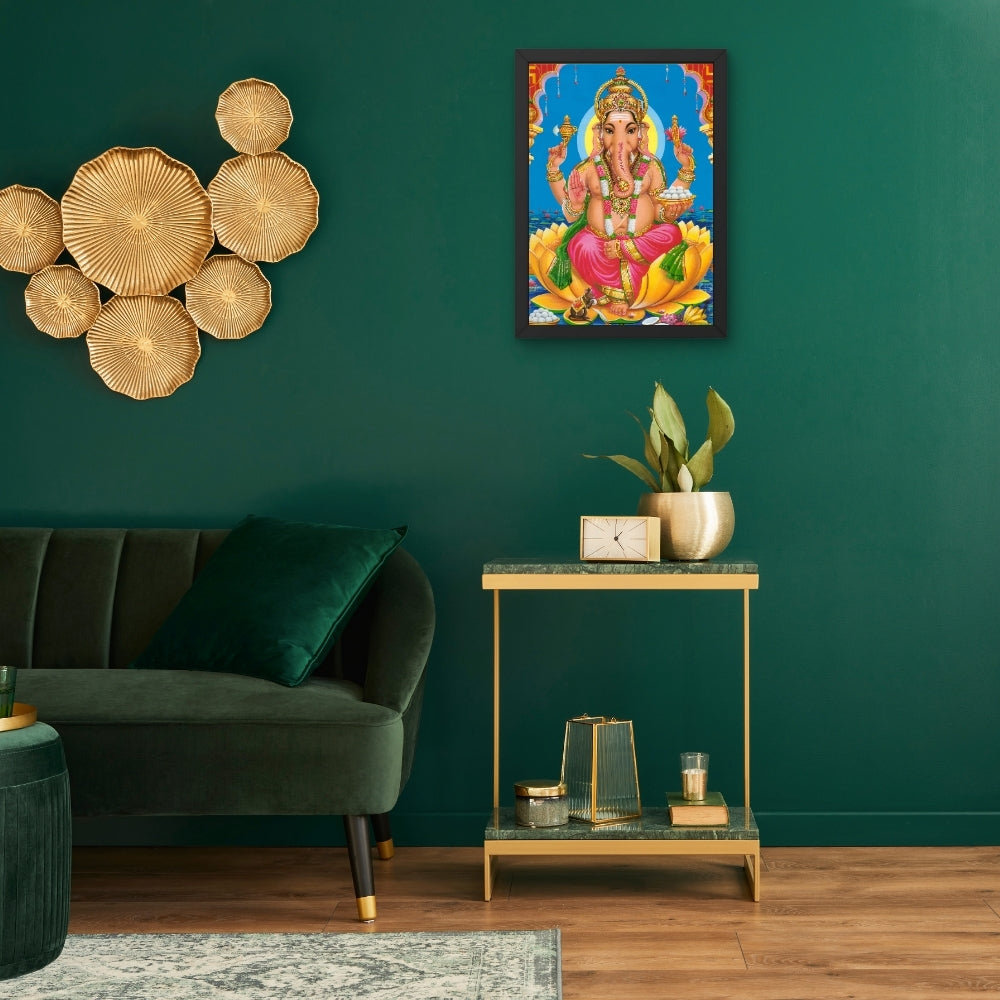 Lord Ganesha Wall Art – Hindu God Photo Frame for Home & Puja Room