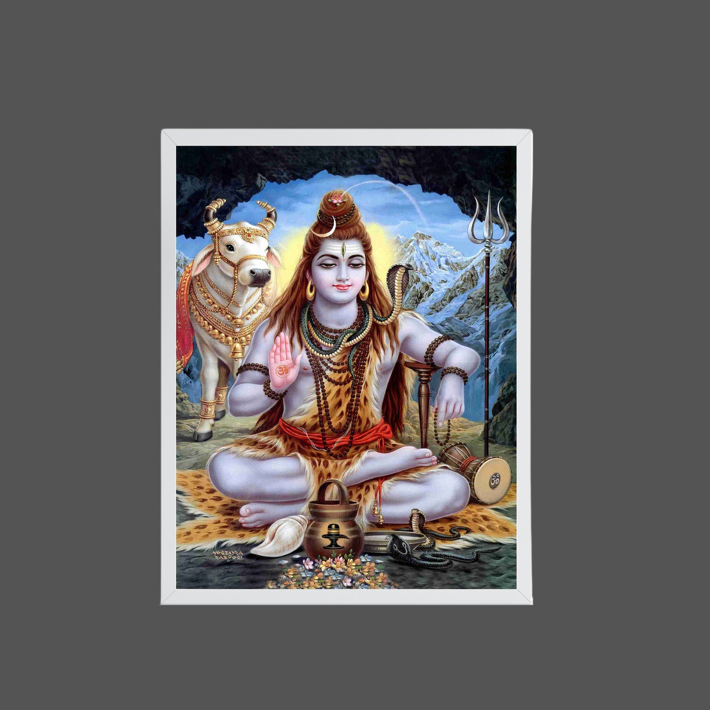 Lord Shiva Wall Art – Mahadev Shiva with Nandi Hindu God Photo Frame