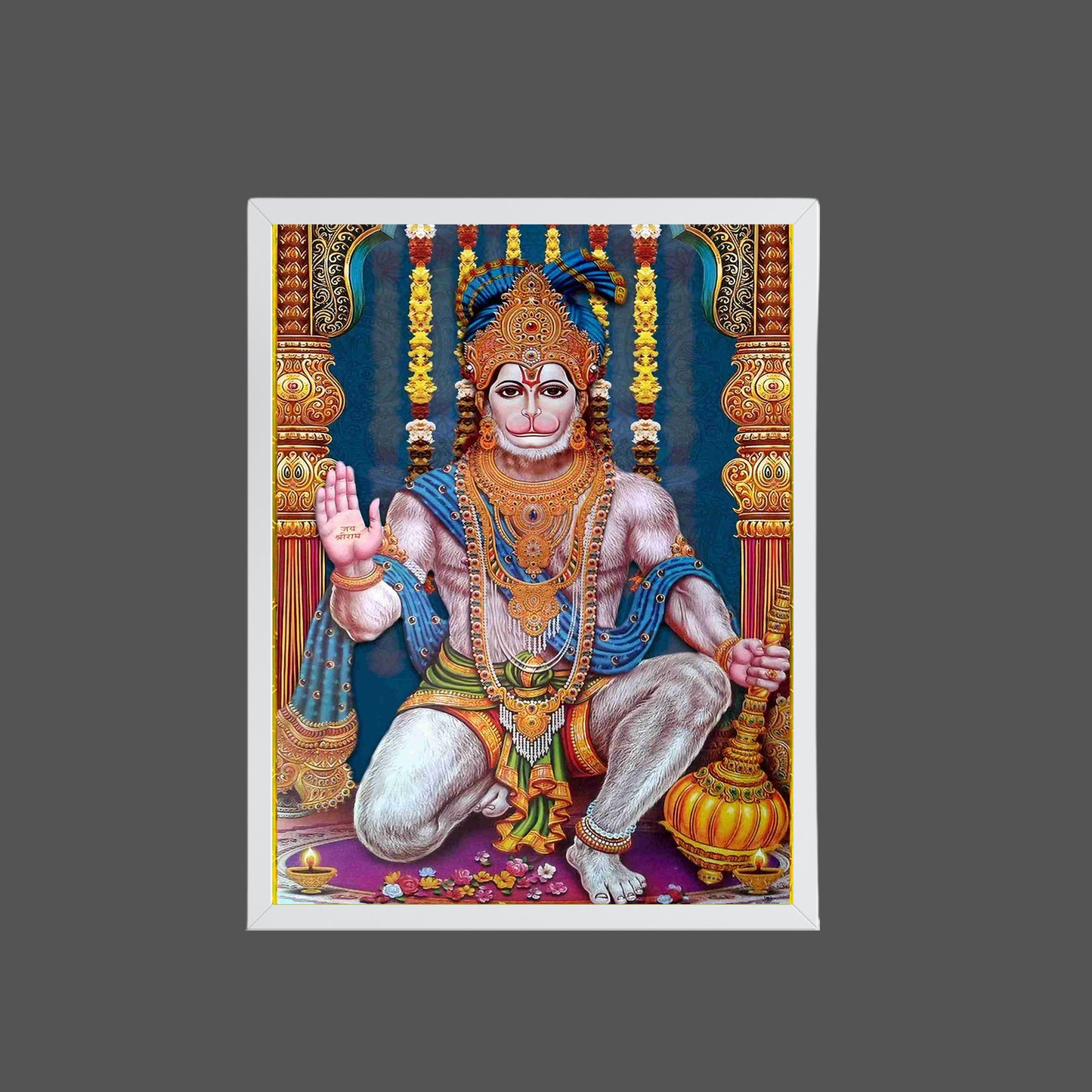 Lord Hanuman Wall Art – Blessing Bajrangbali Hindu God Photo Frame