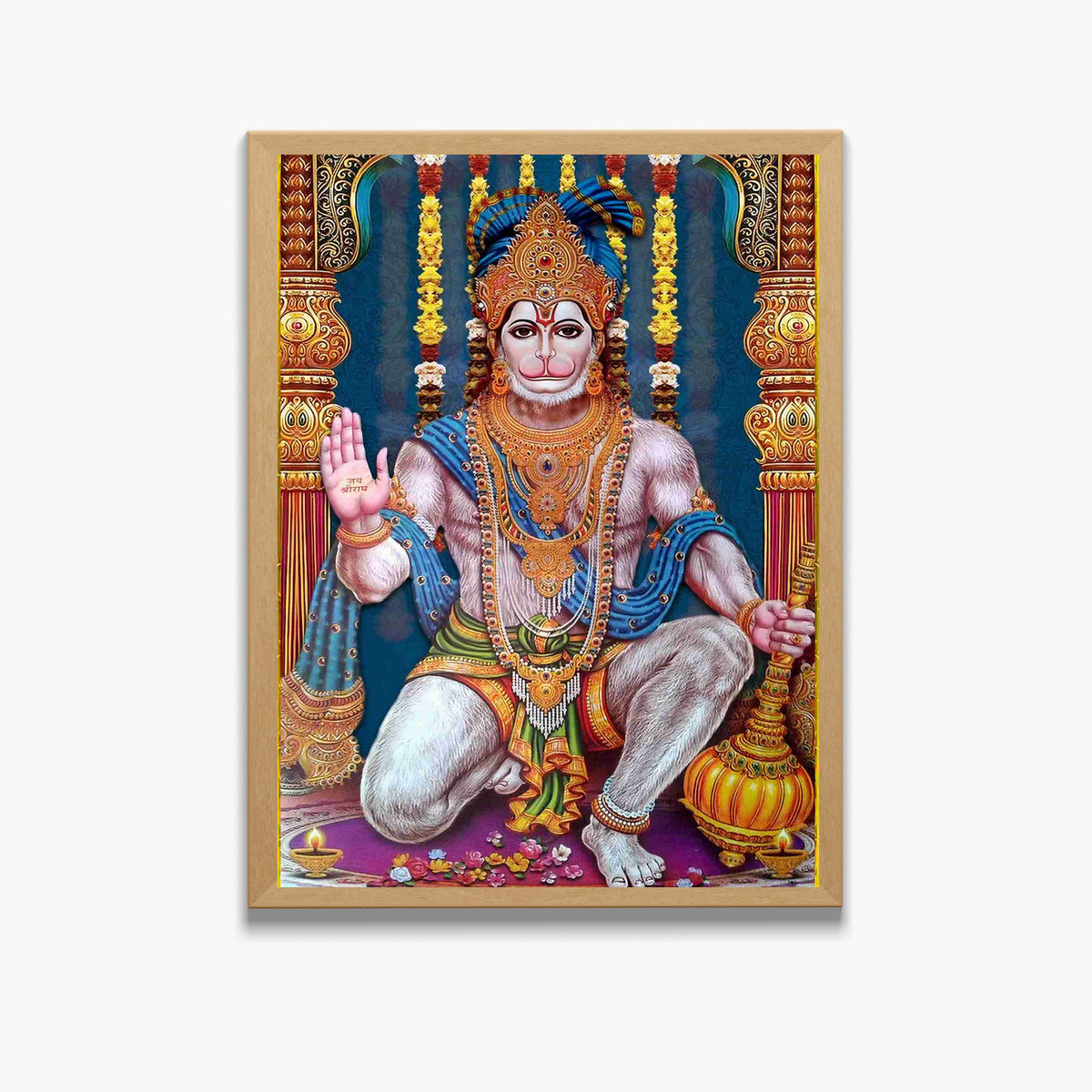 Lord Hanuman Wall Art – Blessing Bajrangbali Hindu God Photo Frame