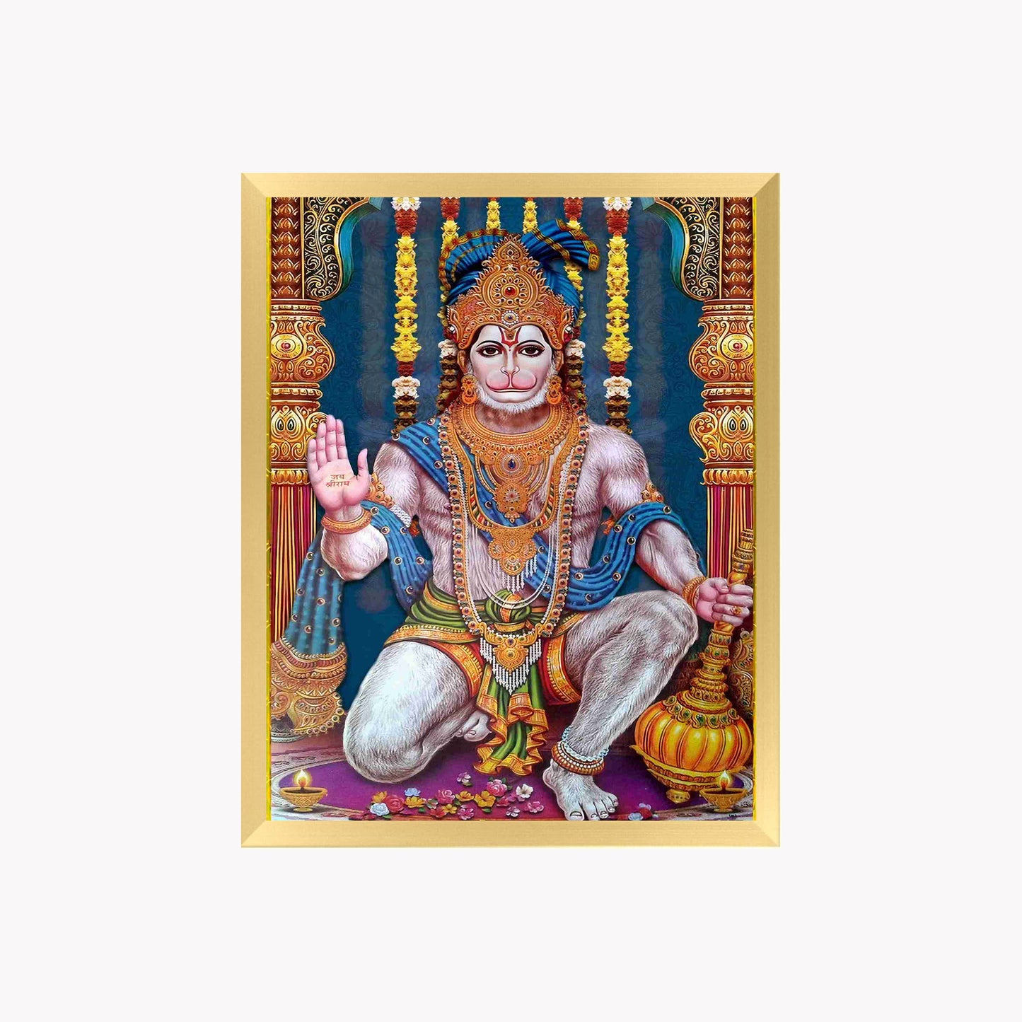 Lord Hanuman Wall Art – Blessing Bajrangbali Hindu God Photo Frame