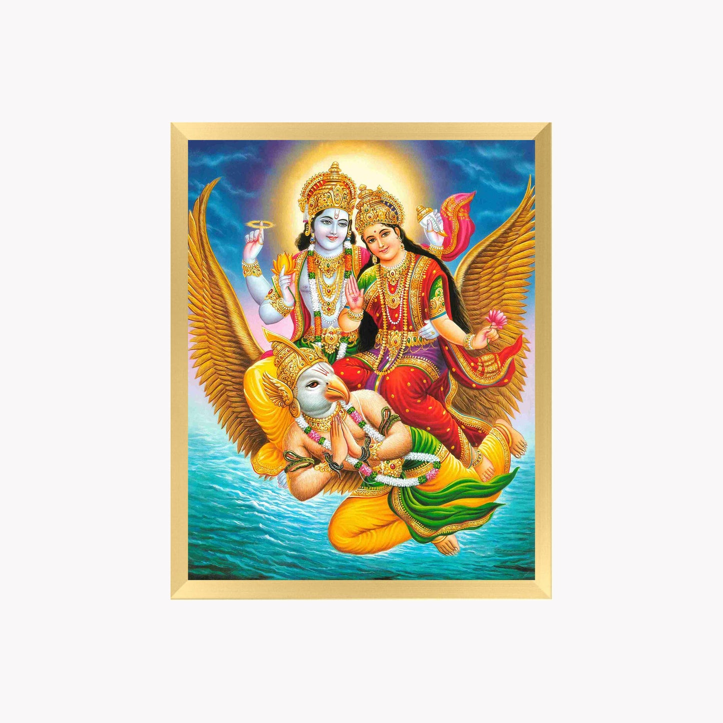 Lord Vishnu and Goddess Laxmi wall art-Sri vishnu with maa Laxmi Hindu God Frame