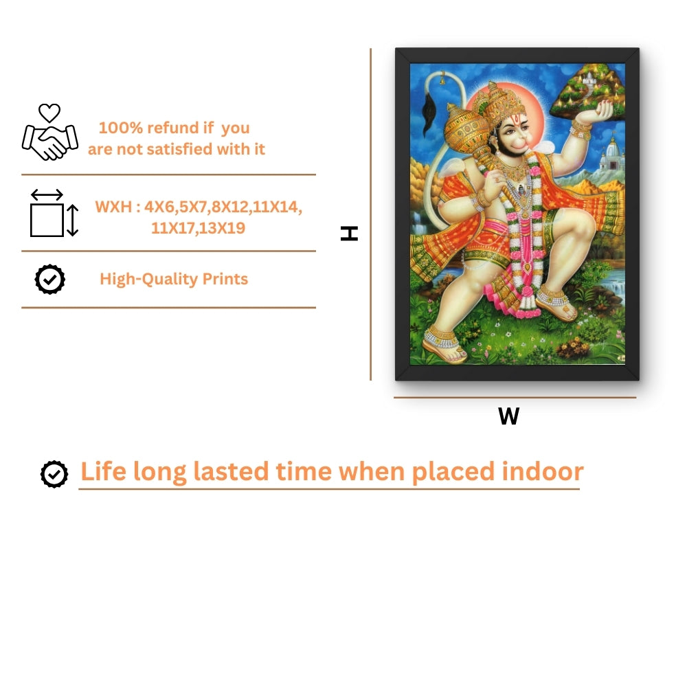 Lord Hanuman Wall Art – Bajrangbali Hindu God Devotional Photo Frame
