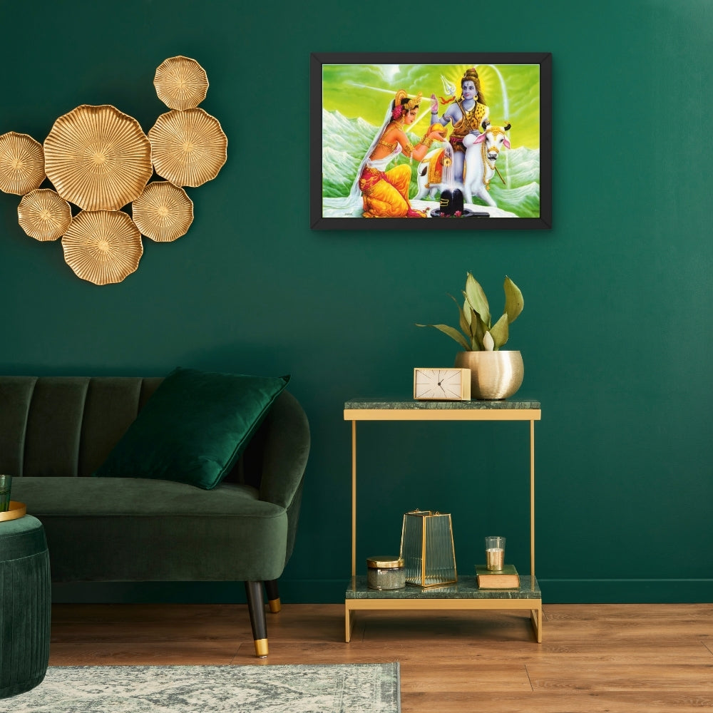Lord Shiva with parwathi wall art- Goddess Parwathi with shiva and cow photo frame