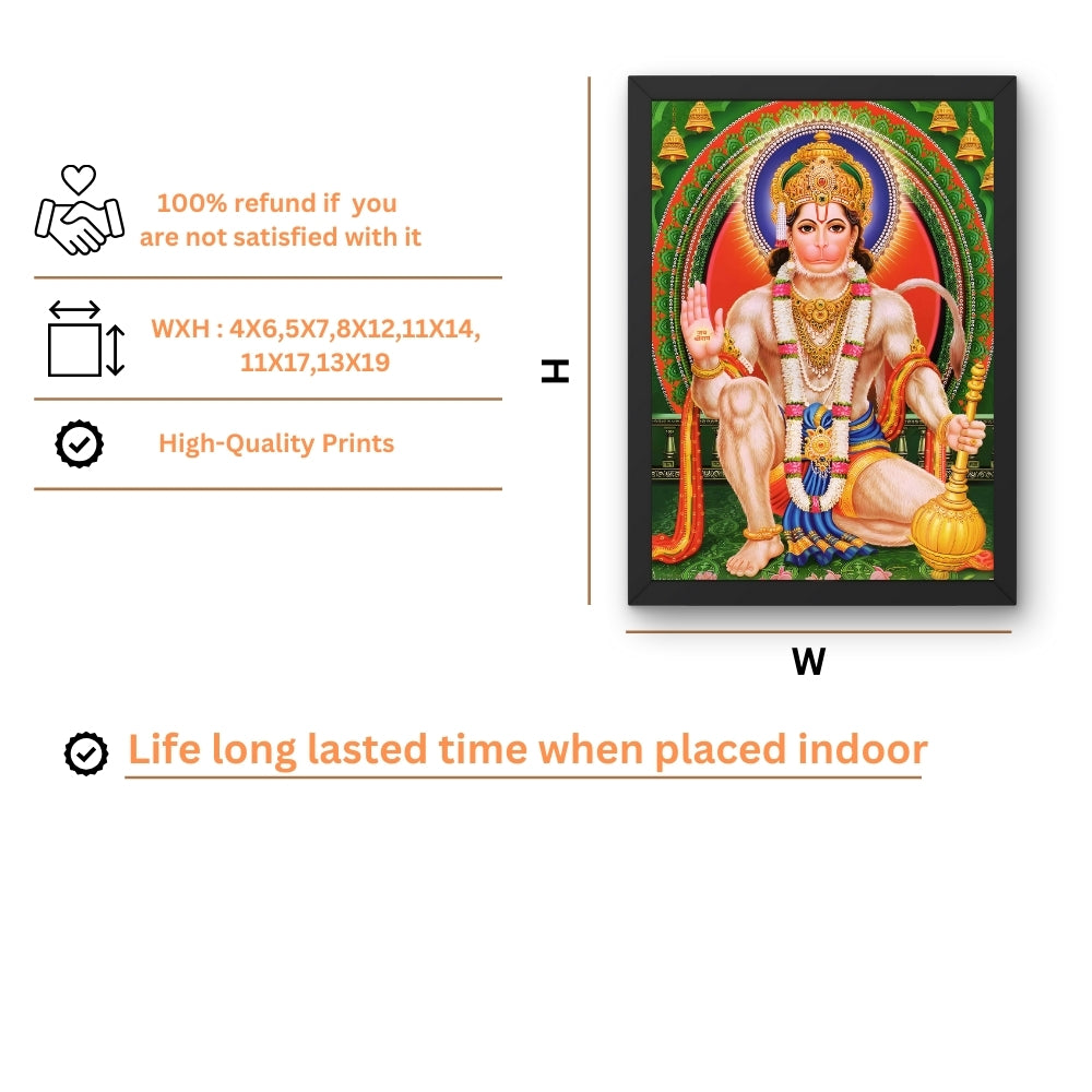 Lord Hanuman Wall Art – Seated Lord Hanuman with Gada Hindu God Photo Frame