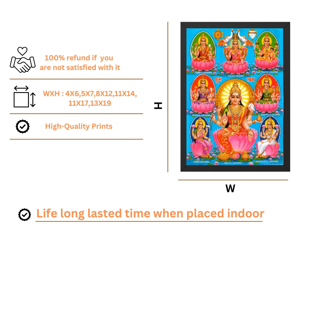 Goddess Lakshmi Wall Art – Ashtalakshmi Hindu God Photo Frame for Home & Puja Room
