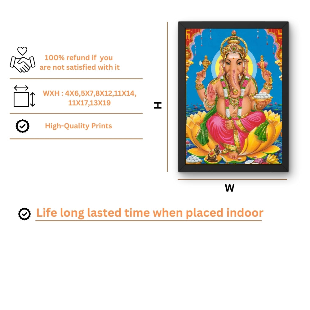 Lord Ganesha Wall Art – Hindu God Photo Frame for Home & Puja Room