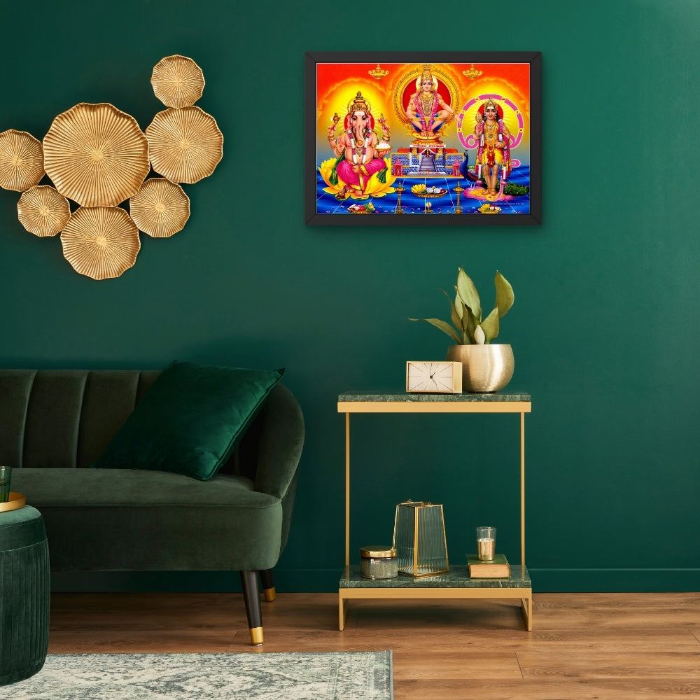 Lord Ayyappa , Ganesh and Karthikeya Wall Art -  Ayyappa , Ganesh And Kartikeya Hindu God Photo Frame