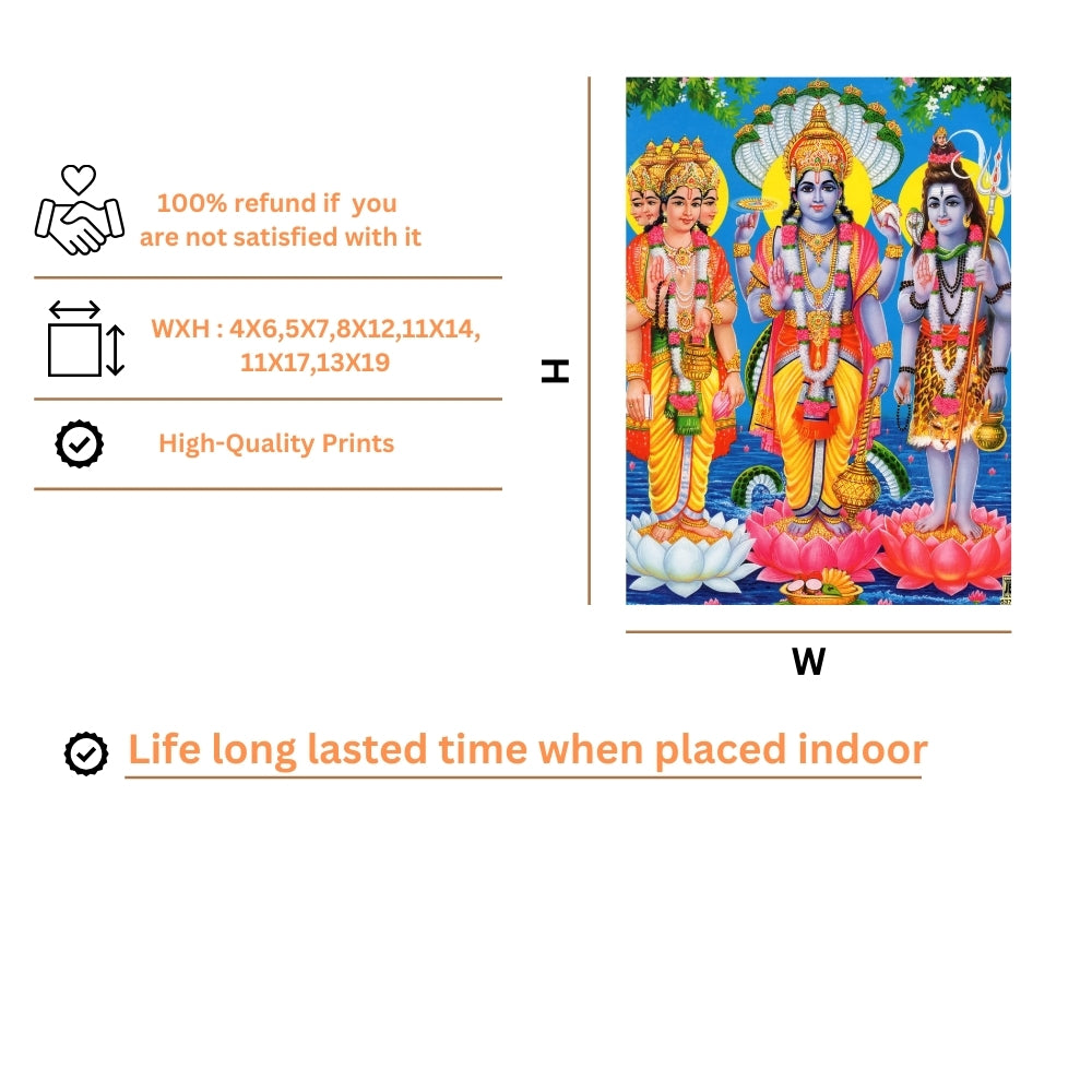 Lord shiva, brahma , vishnu wall art- God vishnu, brahma , vishnu god frame