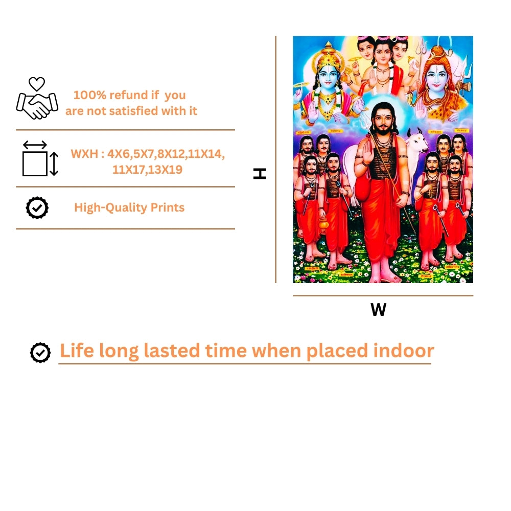 Dattatreya Wall Art – Lord Dattatreya with Six Disciples Hindu God