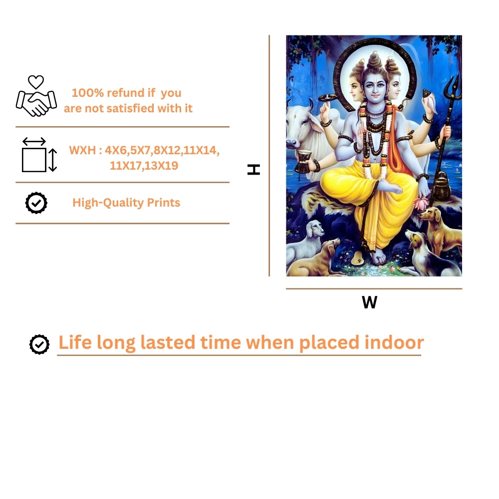 Dattatreya Wall Art – Lord Dattatreya Three-Faced Hindu God Photo Frame