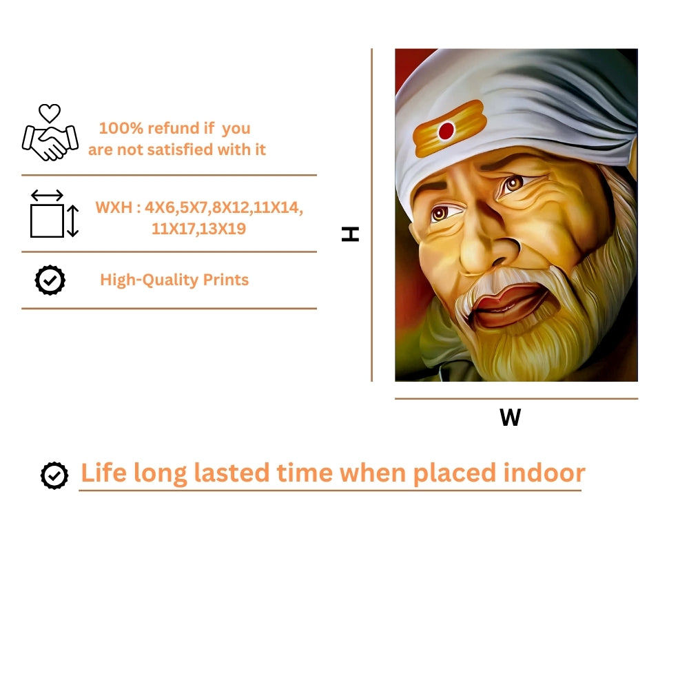 Shirdi Sai Baba Wall Art – Sai Baba Hindu Spiritual God Photo Frame