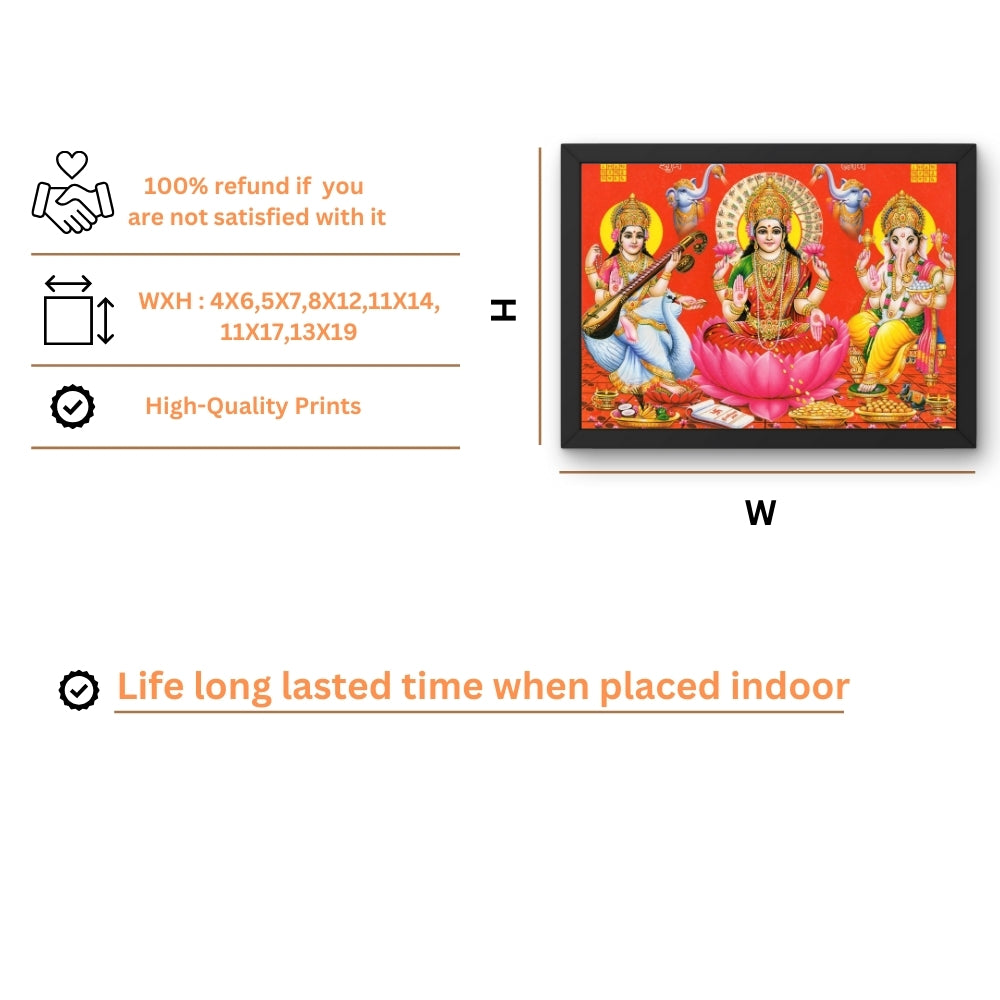Lord Ganapthi sarswathi Laxmi wall art- Goddess Laxmi saraswathi with Ganapathi phot frame