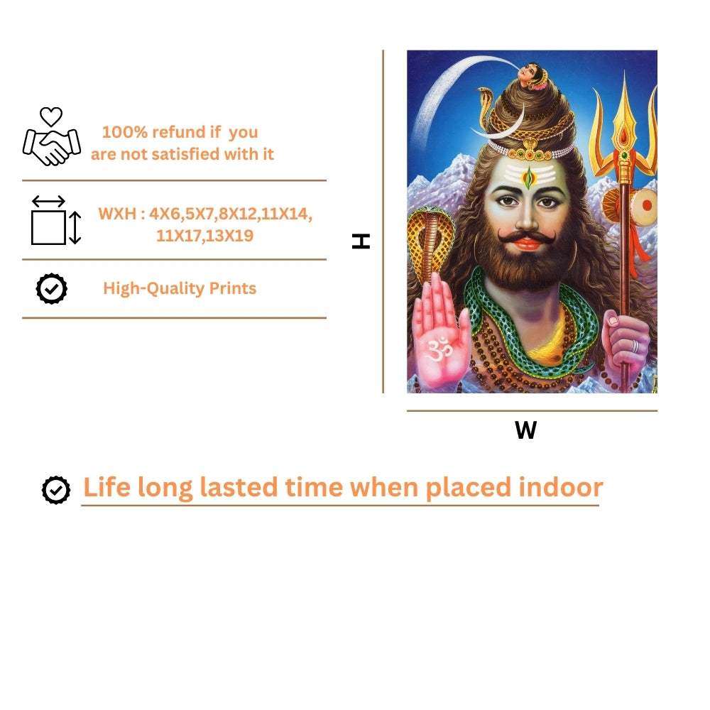 Lord Shiva Mahadev Wall Art – Trishul, Damru & Om Symbol Hindu God Photo Frame