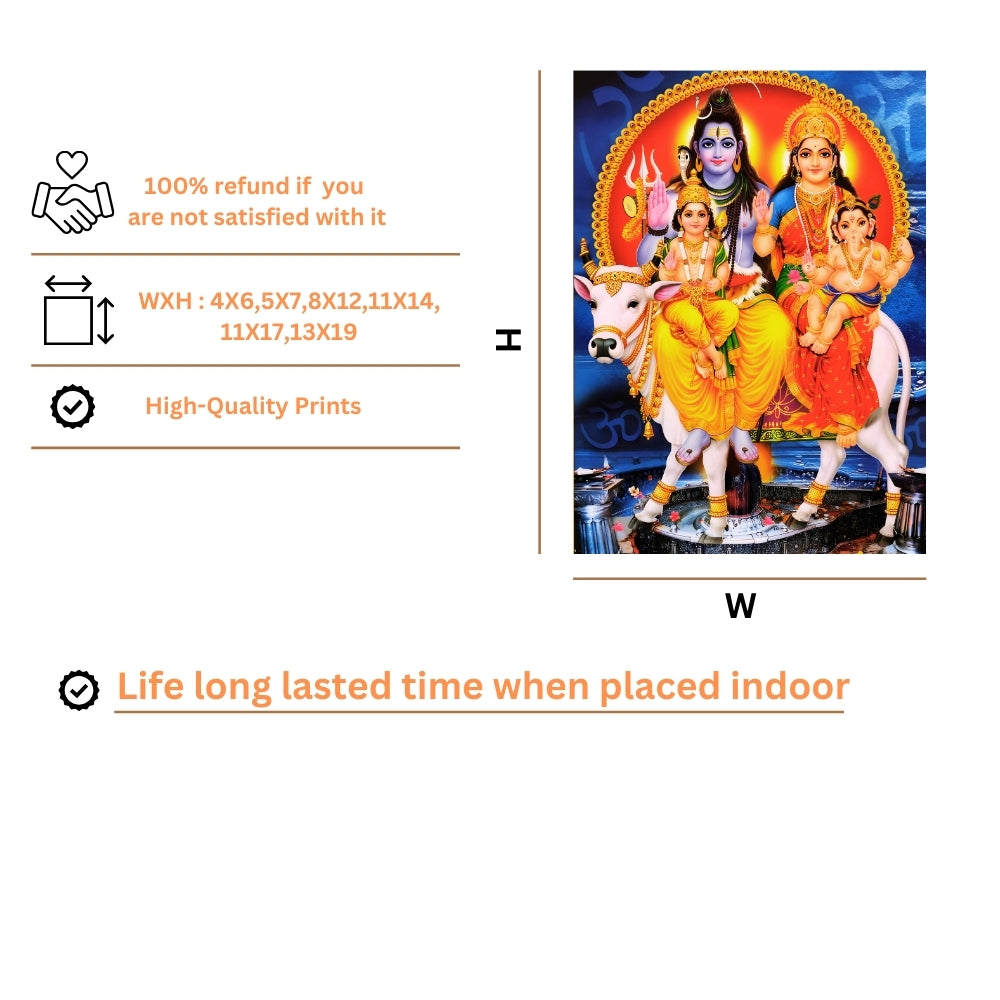 Shiva Parivar Wall Art – Lord Shiva, Goddess Parvati, Ganesha & Kartikeya Hindu God Photo Frame