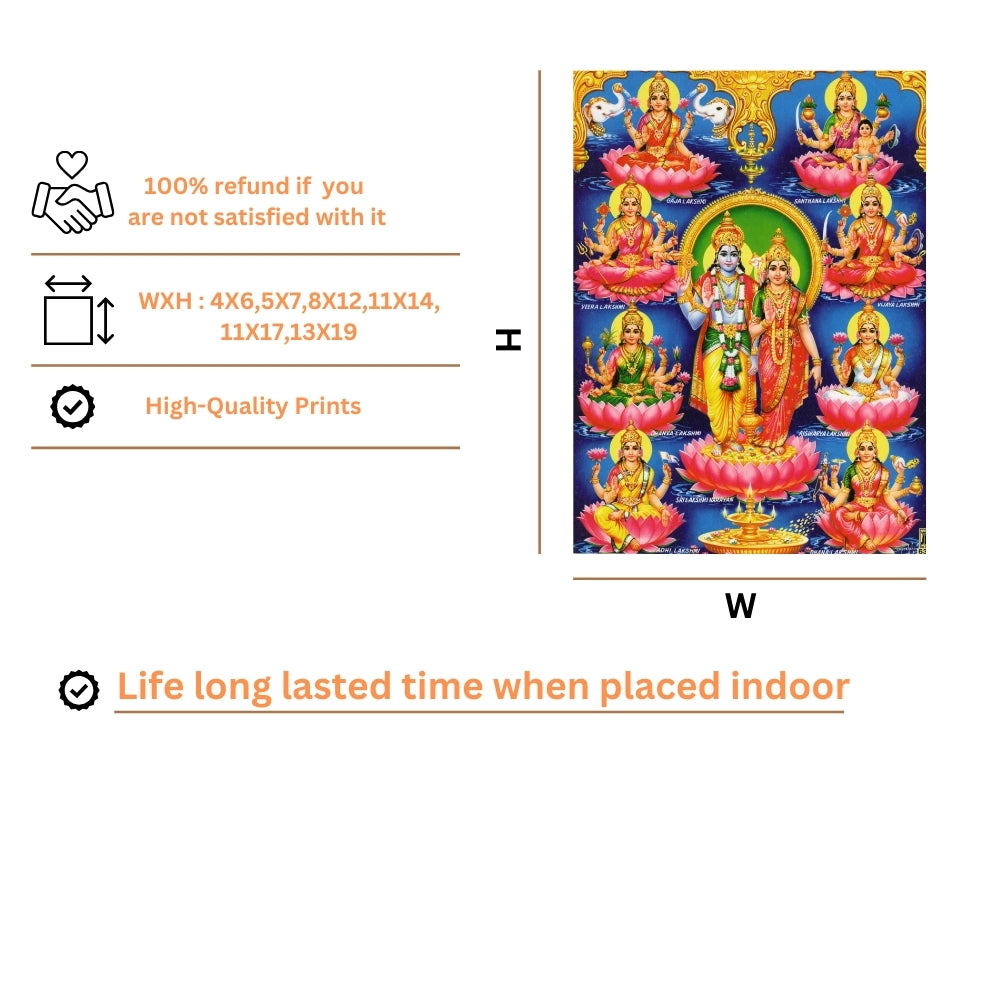 Lord Vishnu with Ashta Laxmi wall art- Goddess Ashtalaxmi with Vishnu photo frame