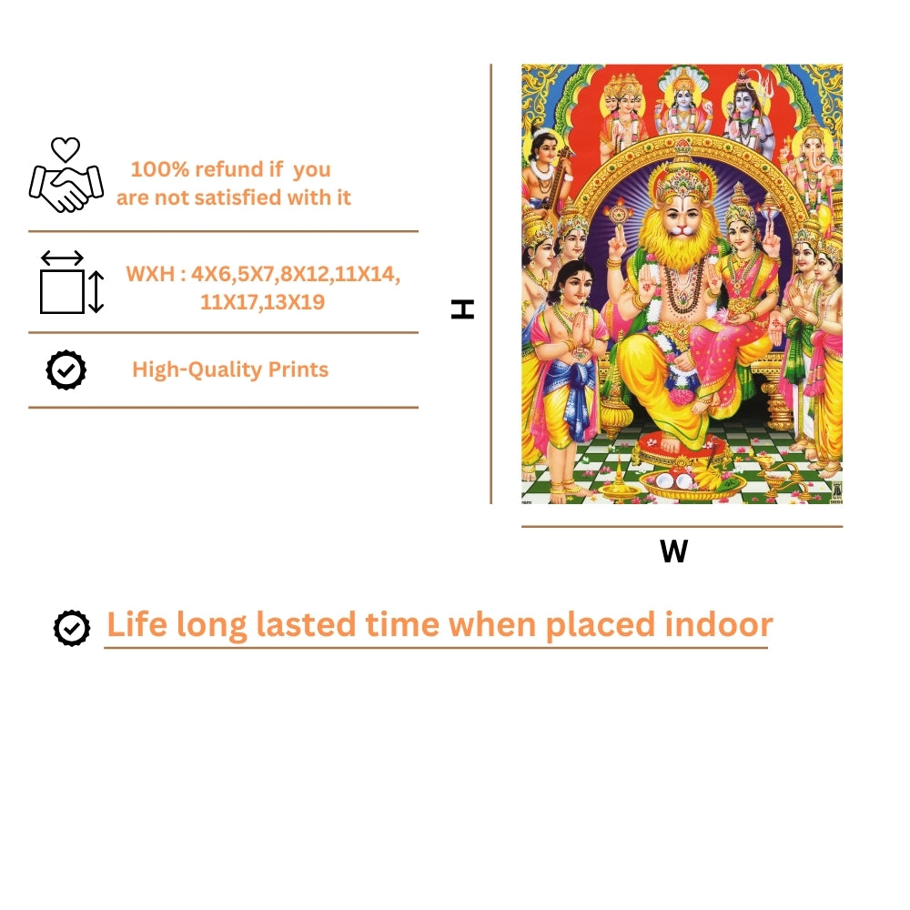 Lord Laxmi Narasimha Swamy wall art- Laxmi Narasimha swamy with Goddess Laxmi Photo Frame