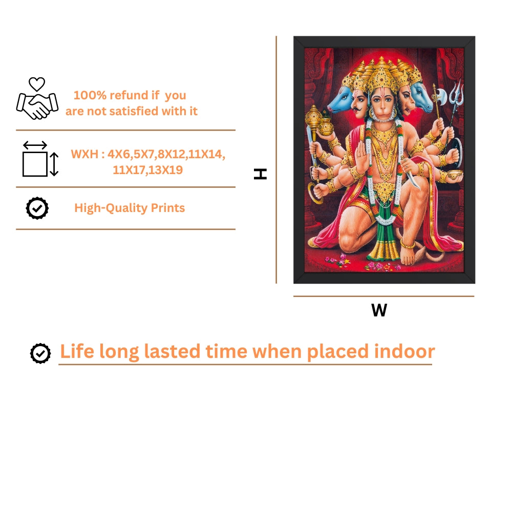 Panchmukhi Hanuman Wall Art – Five-Faced Lord Hanuman Hindu God Photo Frame