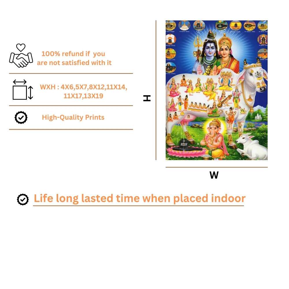 Lord Shiva with Kamadhenu Cow Wall Art - Shiva with Kamadhenu Cow Hindu God Photo Frame