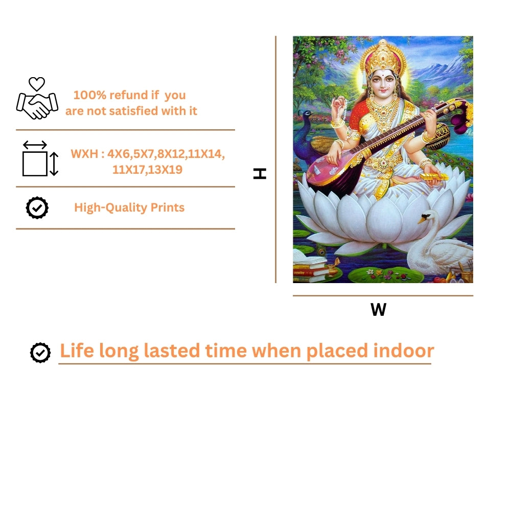 Goddess Saraswati Wall Art – Maa Saraswati with Veena Hindu Goddess Photo Frame