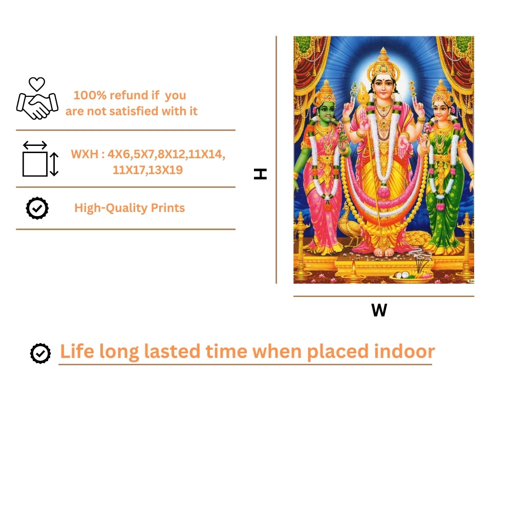 Lord Murugan with Valli and Deva yani wall art-God Murugan photo frame