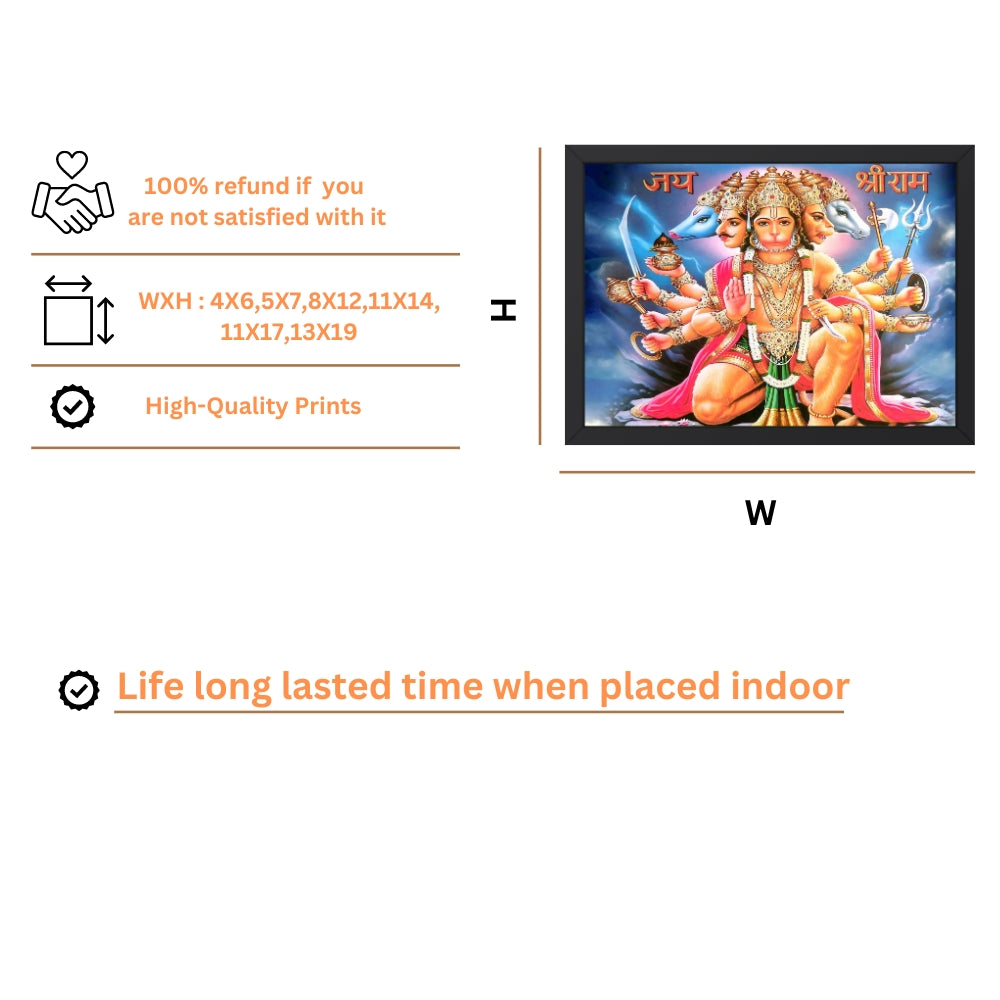 Lord Panchmukhi Hanuman Wall Art - Panchmukhi Hanuman Hindu God Photo Frame