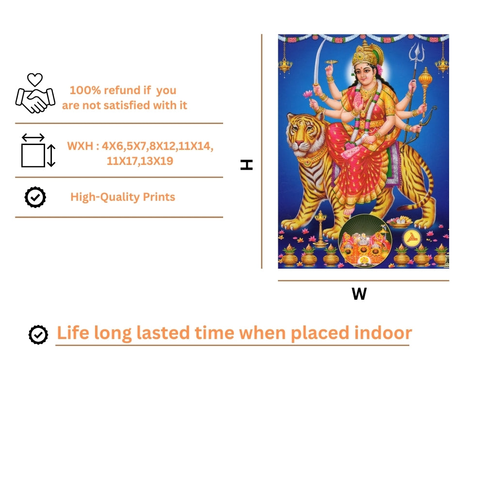 Maa Durga Wall Art – Goddess Durga with Tiger Hindu Goddess Photo Frame