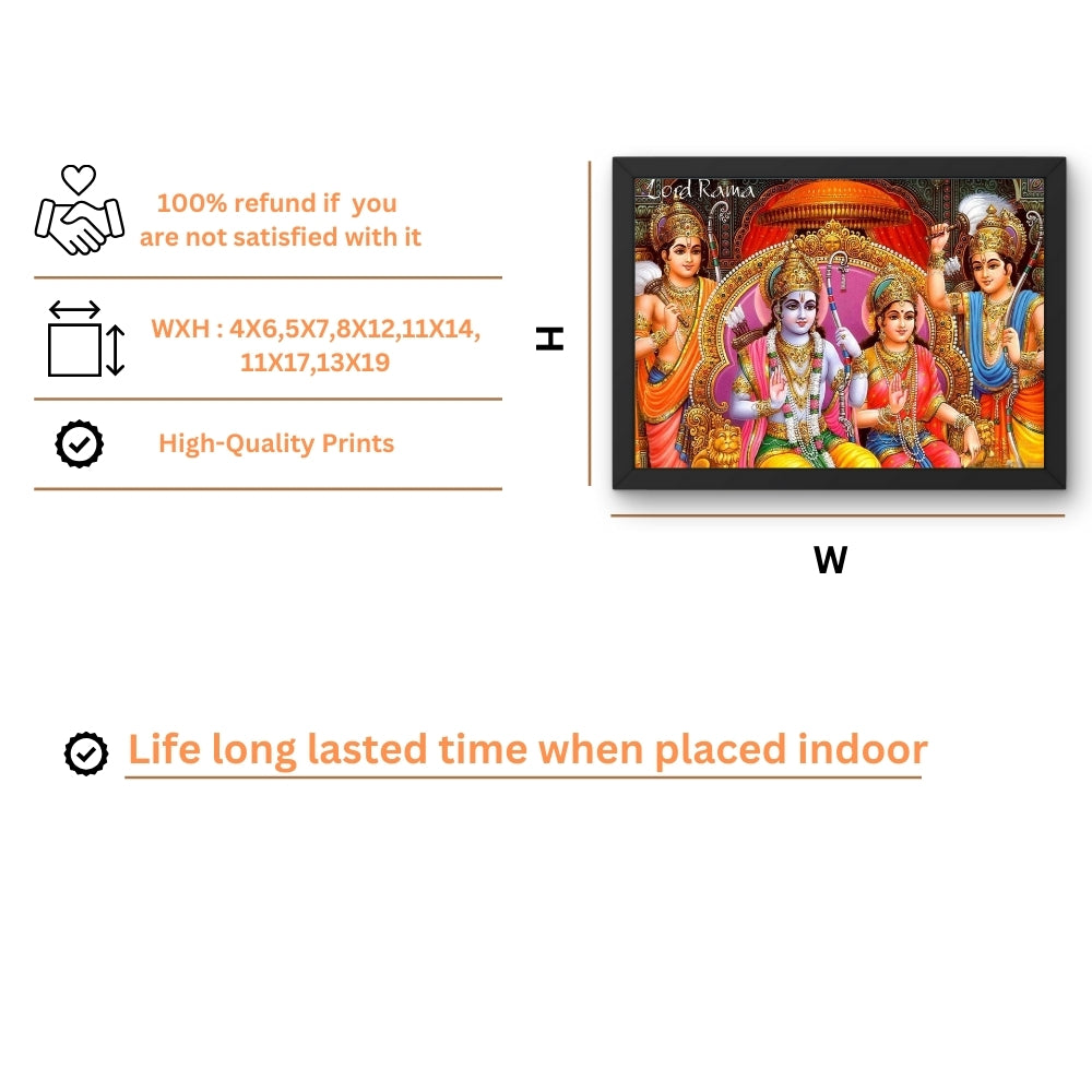 Lord Rama & Sita Wall Art – Shri Ram Darbar with Lakshman Hindu God Photo Frame