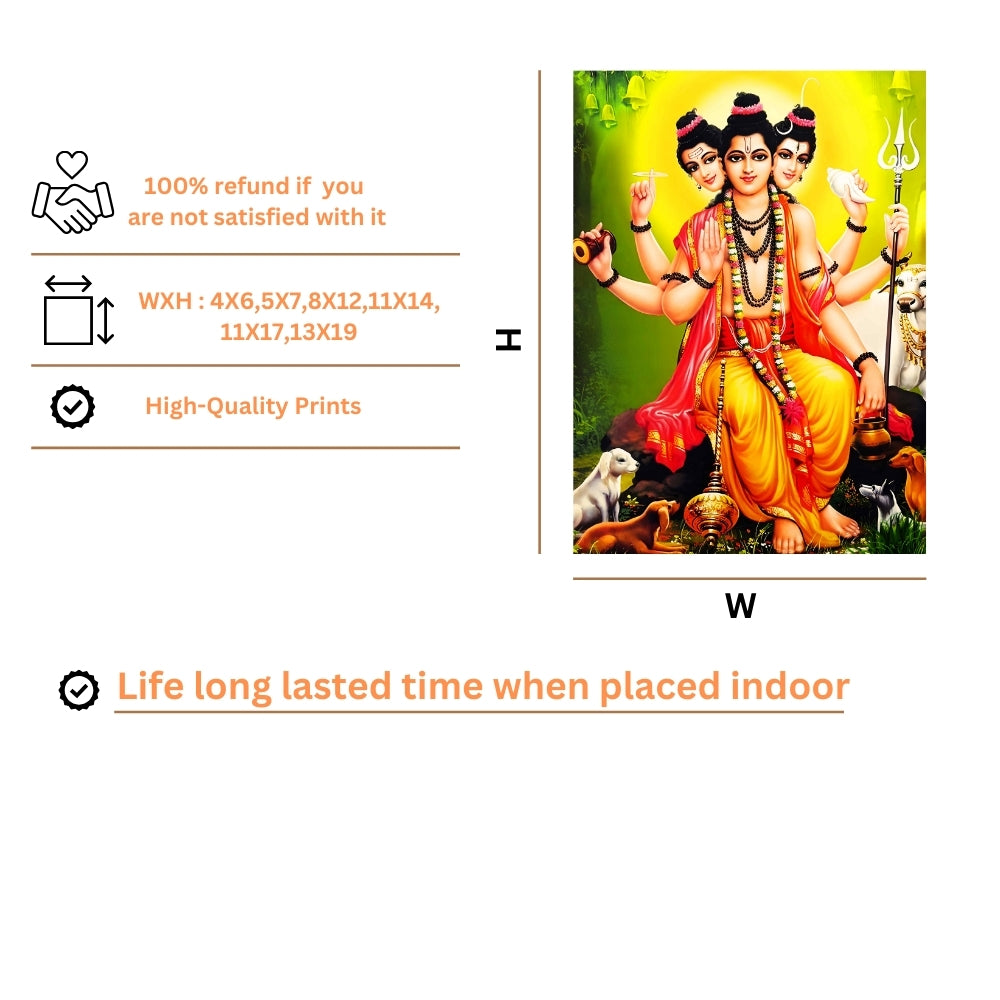 Dattatreya Wall Art – Lord Dattatreya Three-Faced Hindu God Photo Frame