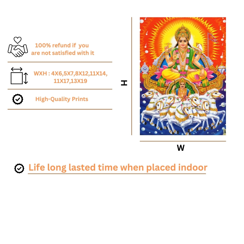 Surya Dev Wall Art – Lord Surya Sun God on Seven Horses Hindu Religious Photo Frame