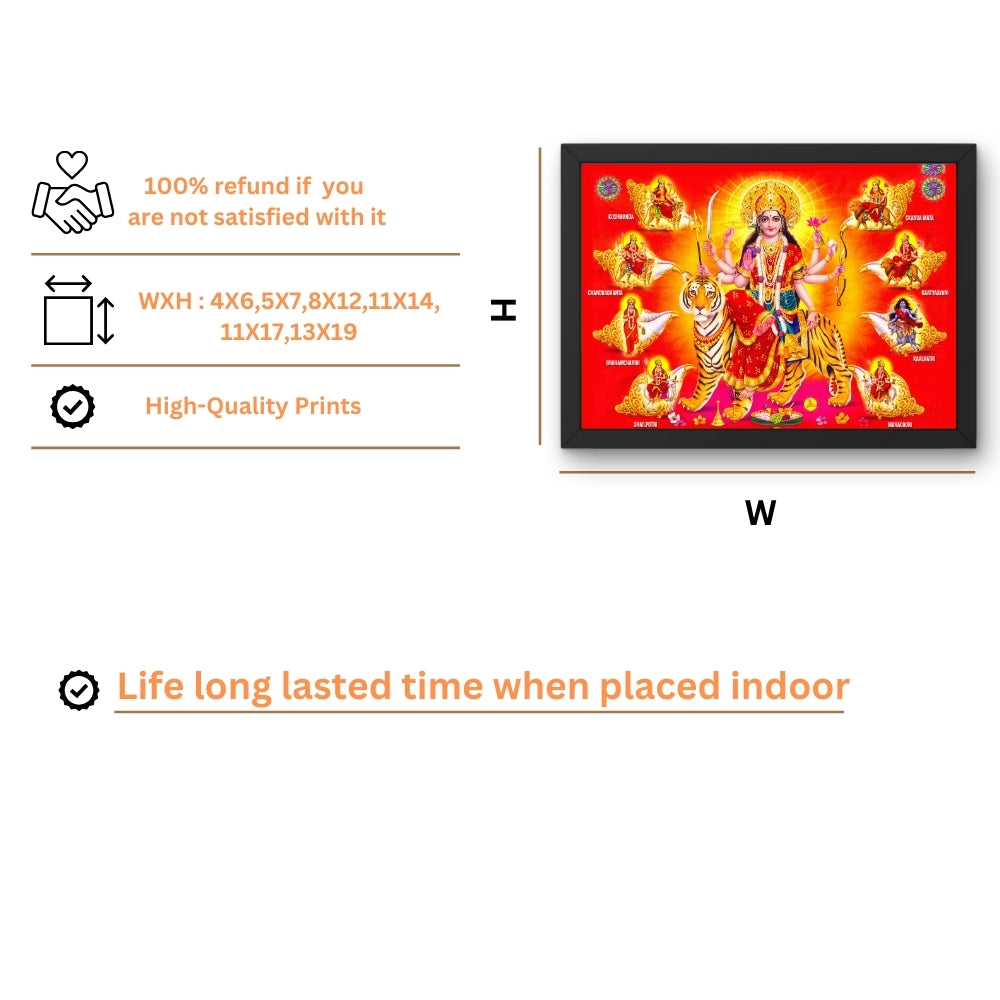 Navadurga Wall Art – Goddess Durga with Nine Forms Hindu Goddess Photo Frame
