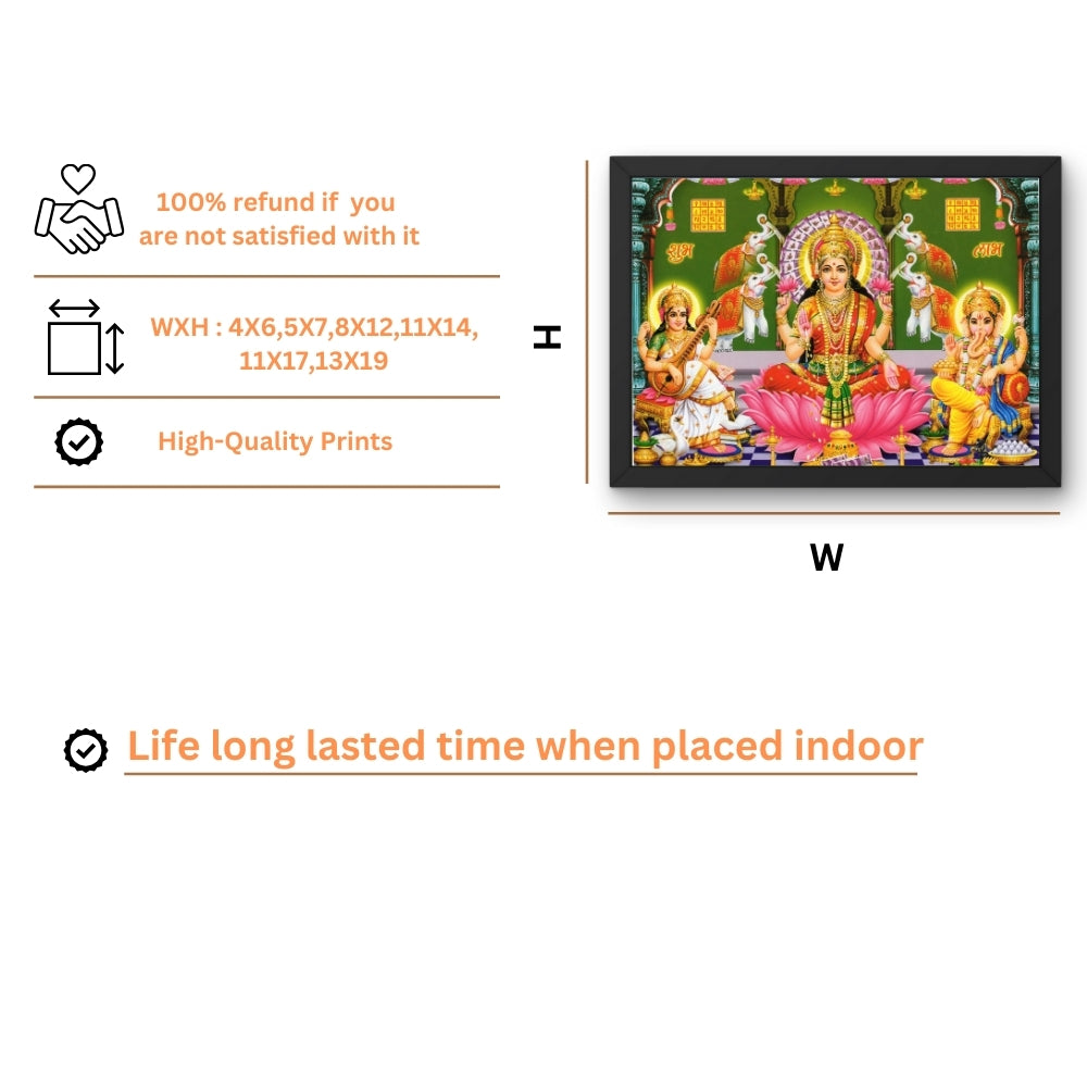 Lord Laxmi ganpthi sarswathi wall art- God Ganesha with saraswathi and laxmi photo frame