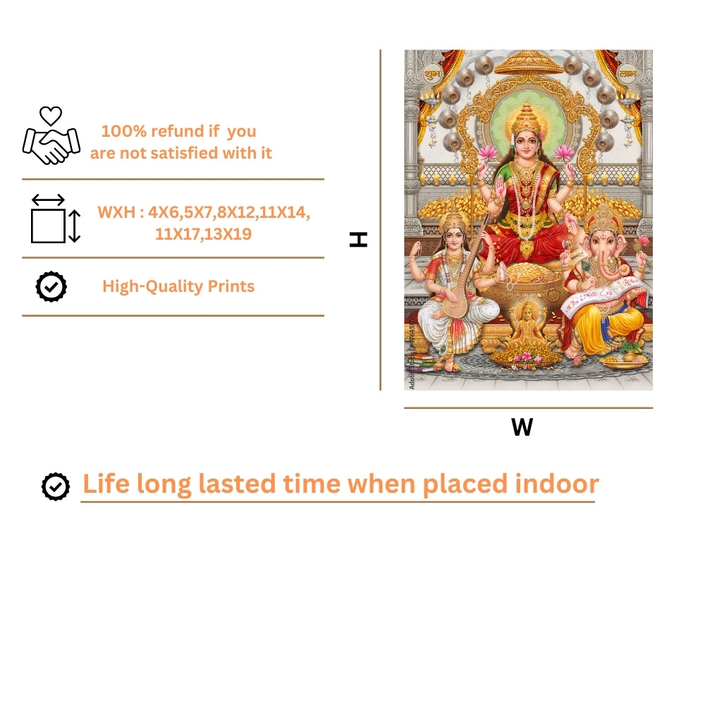 Lakshmi Ganesha Saraswati Wall Art – Hindu Goddess Lakshmi, Lord Ganesha & Goddess Saraswati Photo Frame