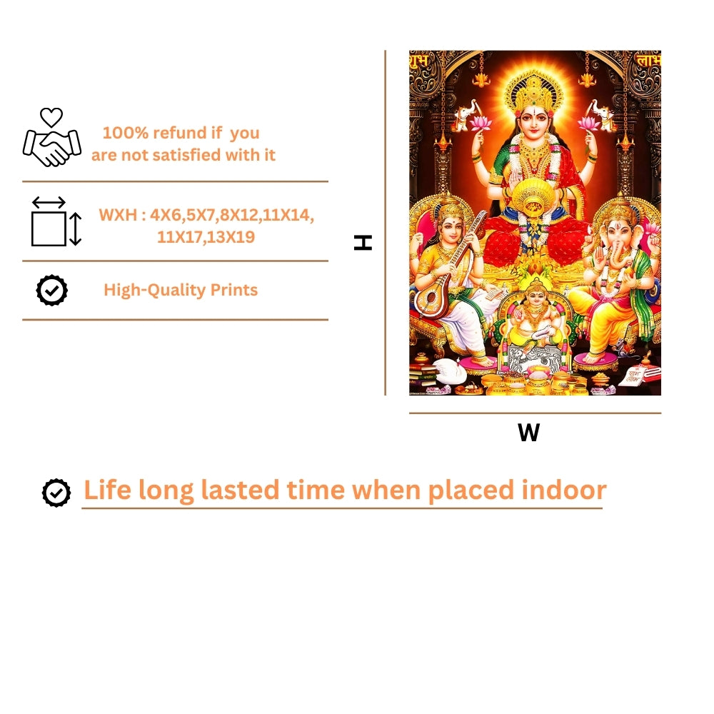 Lord kubera with laxmi saraswathi ganapathi wall art- Goddess laxmi ,saraswathi ganapathi and kubera god frame