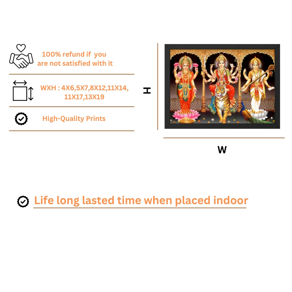 Goddess Durgadevi with Mahalaxmi and Saraswathi devi Wall Art - Durgadevi with Mahalaxmi and Saraswathi devi Hindu God Photo Frame