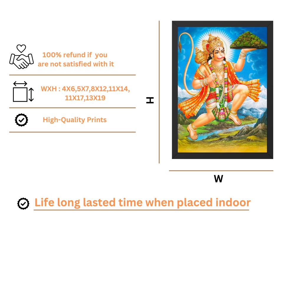 Lord Hanuman Wall Art – Hindu God Photo Frame for Home & Puja Room