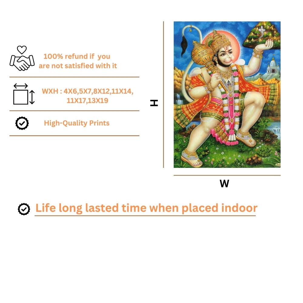 Lord Hanuman Wall Art – Bajrangbali Hindu God Devotional Photo Frame