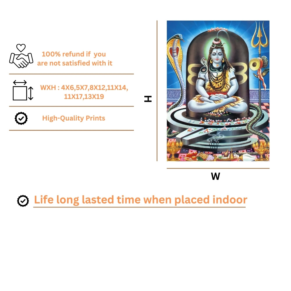 Lord Shiva Meditation Wall Art – Mahadev with Trishul, Damru & Naga Hindu God Photo Frame